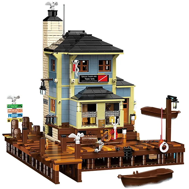 PG-12001 Architecture Series Fisherman's Hut Lighthouse Fishing House Scene Model 3D Puzzle DIY Toy Building Blocks Construction