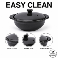Casserole en céramique noire brillante avec couvercle, pot peu profond en grès haute brillance, compatible four, ustensile de cuisine, vente en gros