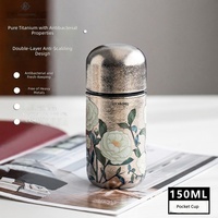Cangkir Mini Titanium Murni Terisolasi, Mug Saku Portabel, Dinding Ganda Penahan Panas, Cangkir Perjalanan untuk Hadiah Kantor