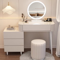 Table de Maquillage Luxe Nordique Multifonctionnel, Bois Blanc Moderne, Meuble de Chambre à Coucher avec Chargement et Lumière pour Appartements et Hôtels