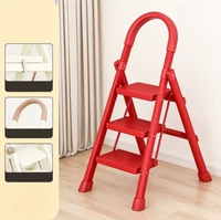 Échelle escamotable en acier au design moderne pour hôtel, 12 marches, tabouret d'escalier rouge, échelles télescopiques pliantes, capacité de charge de 150 kg, 1,28 m