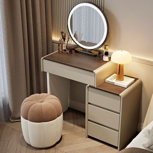 Modern European Luxury <strong>Solid</strong> <strong>Wood</strong> <strong>Dressing</strong> <strong>Table</strong> with LED Touch Illuminate Mirror and Smart Stool for Bedrooms and Apartments - Product Image 4