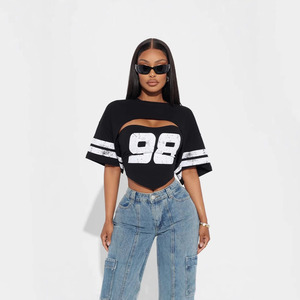 Top décontracté ample et sportif à imprimé, tube top, pull à manches courtes, <span class=keywords><strong>t</strong></span>-<span class=keywords><strong>shirt</strong></span> pour femmes - Product Image 2