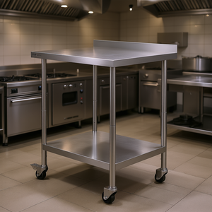 Table de travail en acier inoxydable Vevor 24 x 30 x 40 pouces, robuste, hauteur réglable, roulettes, table de préparation pour cuisine commerciale - Product Image 2