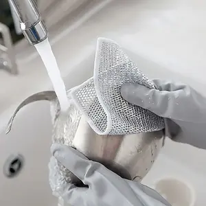 多機能ディッシュタオルキッチンストーブウォッシュ皿を掃除するための片面シルバーワイヤーディッシュクロス