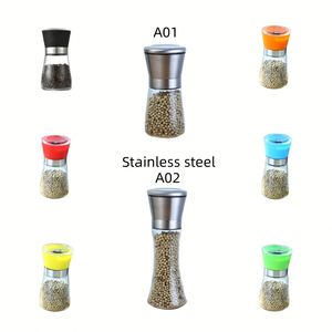 Juego de Molinillos de Sal y Pimienta de Acero Inoxidable de 200 ml con Tapa y Ajuste de Grosor, Frasco de Vidrio para Especias, Molinillo Manual de Pimienta Negra - Product Image 2