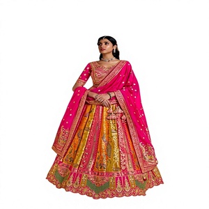 Ensemble traditionnel indien Lehenga Choli en soie Banarasi, imprimé Kalamkari, longueur au sol, vêtements ethniques pour femmes, multicolores - Product Image 1