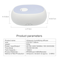 Humidificateur pour chambre à coucher et bébé, humidificateur silencieux à ultrasons à brume fraîche, diffuseur d'huiles essentielles d'aromathérapie avec télécommande