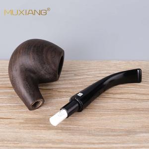 Muxiang Wooden Tobacco Pipe Bent Type Hand Carved Ebony Apple Shape Smoking Pipe For Personal Gift - Product Image 3