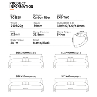 TOSEEK T700 Carbon Road Drop Bar 31.8mm 400 420 440mm Internal Cable Routing Aero Ultralight untuk Balap Profesional OEM Custom Pabrik