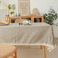 Nappe Rectangulaire en Coton et Lin Rayée Style Japonais avec Bordure en Dentelle, Multi-usages pour Salle à Manger et Chambre, Fabriquée en Chine