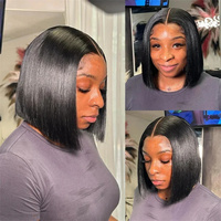 Perruque Lace Frontale Courte Bob Droite Double Drawn en Gros, 100% Cheveux Humains Vietnamiens, Sans Colle, Dentelle HD, Pour Femmes