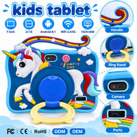 Tablet Anak 7 Inch Android 8.1 2GB 16GB WiFi 1024x600 Biru Tablet PC Anak dengan Casing Unicorn dan Ring Stand Mainan Edukasi