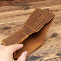 Dompet Pria Kulit Asli Crazy Horse Buatan Tangan, Model Bifold Pendek, Banyak Slot, Untuk Penggunaan Sehari-hari, Penjualan Terlaris