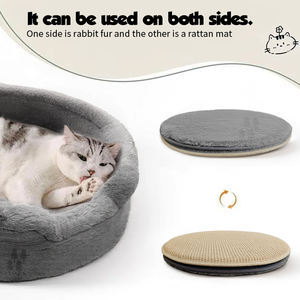 Sofá cama redondo para mascotas al por mayor, piel sintética de conejo esponjosa con funda de cojín extraíble lavable para perros y gatos pequeños - Product Image 3