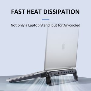 맥북/윈도우용 빌트인 USB-C 도킹 허브가 장착된 알루미늄 노트북 스탠드, 100W PD, 4K 듀얼 디스플레이, RJ45, PD 100W 충전 지원 - Product Image 4