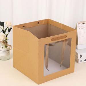 KM White Brown <b>pink</b> Black Cardboard Bouquet Packaging Flower <b>Gift</b> Paper <b>Bags</b> with Transparent Window - Product Image 2