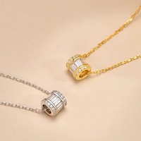 Collier pendentif coulissant en argent sterling S925 plaqué or 14 carats avec chaîne et zircon cubique rond, bijoux pour femmes, prix de gros