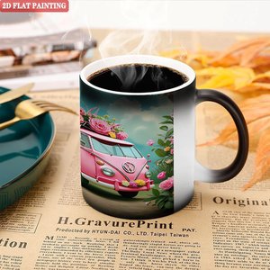 Curved Ergonomic Handle Easy Hold Mug Frosted Black 11oz <b>Ceramic</b> Heat Sensitive <b>Cup</b> - Product Image 5