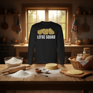 Maglietta a Maniche Lunghe Lefse Squad con Design del Pane Norvegese, Abbigliamento Promozionale Unisex - Product Image 3