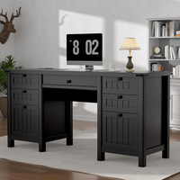 Bureau d'étude informatique transfrontalier noir de style minimaliste à double tiroir avec rangement fermé, sans peinture, idéal pour la maison