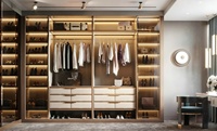 HAIYUE Armoire de Luxe Contemporaine, Placage Noyer, Verre Ambré, Cadres en Alliage Fin, Éclairage d'Accentuation, Pour Résidences Haut de Gamme