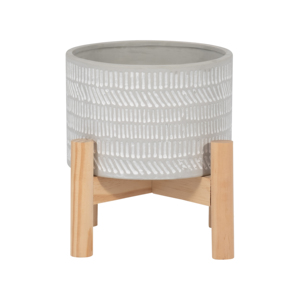 Vaso in Ceramica Stoneware con Supporto in Legno, Fioriera per Piante da Interno, Decorazione per Casa, Giardino e Patio - Product Image 3