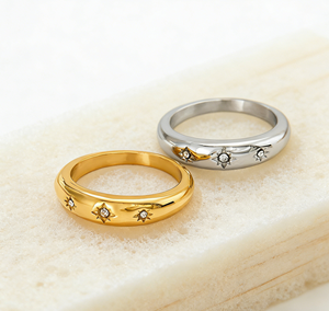 Cincin Eropa Amerika Desain Bintang Bulan Gaya Fashion Mewah Ringan Elegan Baja Anti Karat Lapis Emas Polos - Product Image 6