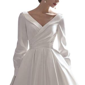 Abito da donna elegante in <span class=keywords><strong>raso</strong></span> a <span class=keywords><strong>maniche</strong></span> <span class=keywords><strong>lunghe</strong></span> con scollo a V profondo, ideale per matrimoni e feste. - Product Image 1