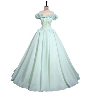 Off The Shoulder Chiffon Ball Gown Blue Green Empire Waist Ruffles Princess Style Evening Dress For Women - Product Image 5