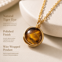 Collier pendentif en œil de tigre naturel enroulé sur fil, bijoux en acier inoxydable pour usage quotidien, cadeau