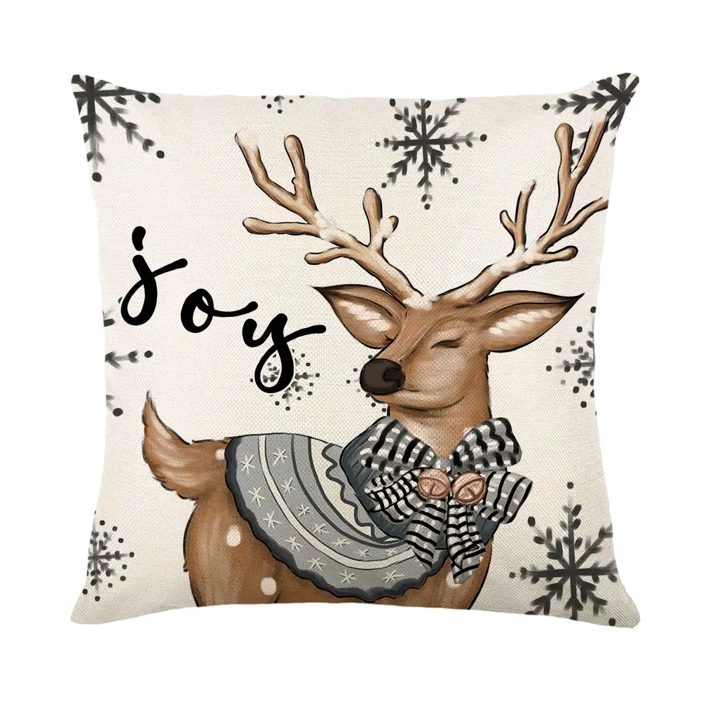 Linen Cushion Covers Christmas Pillow Cases Decorative Square Printed Elk/ Snowman Pillow Covers