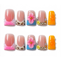 451-455 Faux ongles à presser faits main en forme de bec de canard, 10 pièces, réutilisables, en acrylique, pour enfants, motif carré artificiel