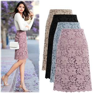 Falda Lápiz Elegante <span class=keywords><strong>de</strong></span> Talla Grande para Mujer, Falda Larga <span class=keywords><strong>de</strong></span> Encaje <span class=keywords><strong>de</strong></span> Color Sólido para Oficina - Product Image 1