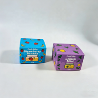 Boîte d'emballage personnalisée pour bonbons violets avec impressions citron et menthe pour produits aromatisés citron-menthe avec logo personnalisé