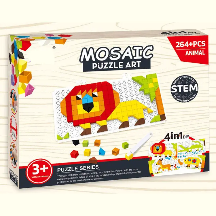 4 en 1 DIY creativo educativo 3D mosaico arte animales bloques rompecabezas Kit para niños