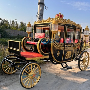 Black and Golden Luxury Royal Horse Carriage Carts Electric Vehicle Wedding Horse Drawn Carriage <b>Trailer</b> for Sale - Product Image 1