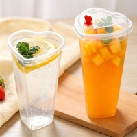 Gobelets en plastique PP transparents jetables en forme de cœur, personnalisables, de qualité alimentaire, avec couvercle, 500 ml et 700 ml, pour boissons, vente en gros