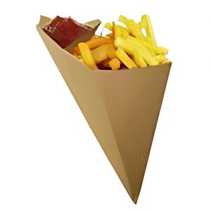 Caja de Cartón Triangular/Cuadrada para Crepas y Papas Fritas, Personalizada, con Laminado Mate, Grabado en Relieve, Reciclable y Desechable - Product Image 1