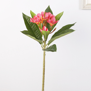 Fleur artificielle de frangipanier à branche unique en gros pour décoration de mariage, fleurs artificielles en soie blanche avec feuilles - Product Image 5