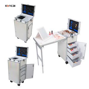 Estación de Manicura KONCAI con Logotipo Personalizado Maletín de Cosméticos de Aluminio Rígido Carro de Maquillaje Portátil Mesas de Uñas Multifuncionales - Product Image 1