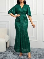 Robes de soirée chic grande taille, sexy, à encolure en V, froncées, à paillettes, élégantes, pour demoiselles d'honneur, robes maxi de fête