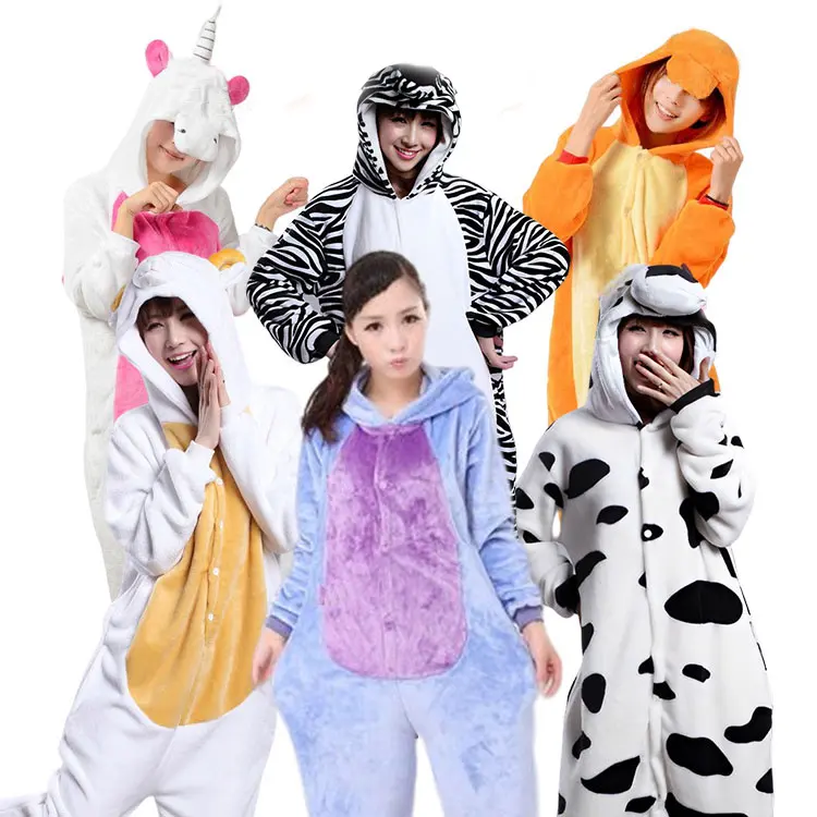 Wholesale Adult onesie Pajamas Cartoon Stitch Plush Soft Kigurumi Sleepwears Halloween Cat Shark Cosplay Hooded Costumes