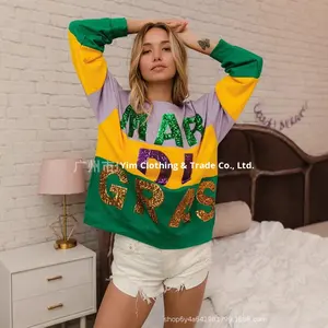 Mardi Gras Sequin Sweatshirt <strong>Women</strong> Oversized Color Block Pullover <strong>Sparkly</strong> Fleur De Lis Festival Top - Product Image 4