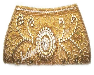 Lowellcraft Satin Beaded Gold Envelope Evening Bag with Sparkling Embellishments and Flap Closure - Product Image 1
