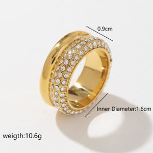 Anillos de oro de 14 quilates gruesos de acero inoxidable con circonita cúbica dorada redonda de diseño clásico - Product Image 2