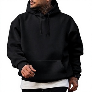 Sudadera con Capucha Negra Extra Grande para Hombre, Sudadera Informal de Color Sólido, Sudadera con Capucha de Manga Larga, Tejido French Terry - Product Image 1