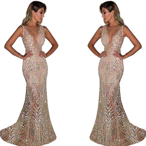 <span class=keywords><strong>Abito</strong></span> da sera annuale a <span class=keywords><strong>maniche</strong></span> <span class=keywords><strong>lunghe</strong></span> con <span class=keywords><strong>paillettes</strong></span> Sexy con scollo profondo per donna S Look glamour - Product Image 3