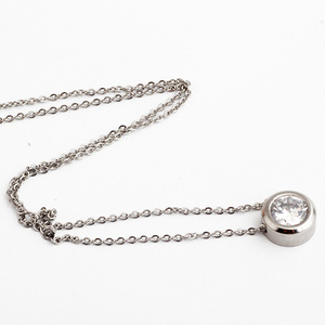 Stainless Steel Round Diamond Pendant <b>Necklace</b> Bezel Setting Everyday Wear 11MM Ball Shape Geometric Design White And <b>Pink</b> - Product Image 3