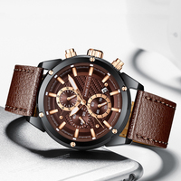 Jam Tangan Pria Mini Focus MF0161G Fashion Luminous Chronograph Kulit Asli Sport Quartz Tahan Air
